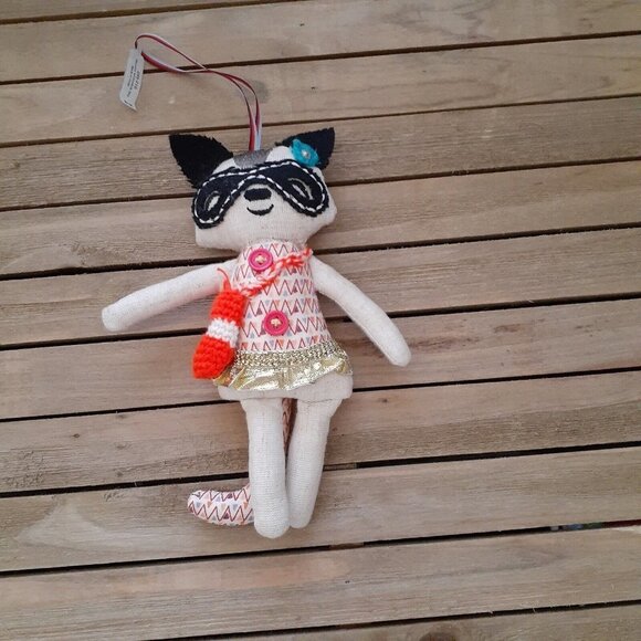 Crate and Barrel Raccoon Christmas Ornament with Little Crochet Crossbody Purse